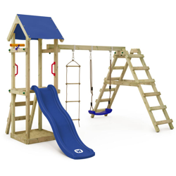 WICKEY Parco giochi in legno TinyLoft Giochi da giardino con altalena e scivolo blu Torre d'arrampicata da esterno con sabbiera e scala di risalita precio