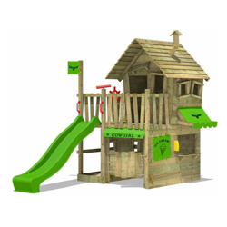 FATMOOSE Parco giochi in legno CountryCow Giochi da giardino con scivolo mela verde Casetta da gioco per l'arrampicata con sabbiera e scala di en oferta