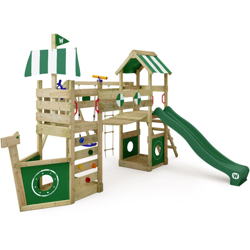 WICKEY Parco giochi in legno StormFlyer Giochi da giardino con altalena e scivolo verde Casetta da gioco per l'arrampicata con sabbiera e scala di precio