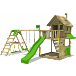 FATMOOSE Parco giochi in legno GroovyGarden Giochi da giardino con altalena SurfSwing e scivolo mela verde Casetta da gioco per l'arrampicata con en oferta