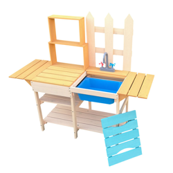 Wiltec - Cucina giocattolo da esterni in legno 109,2x40,4x98,6cm con scaffale Cucina per bambini da giardino características