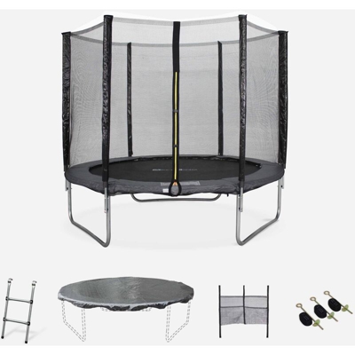 Trampolino da giardino, dimensioni: 250 cm, colore: Grigio, con rete di protezione - modello: Pluton | Alta QualitÃ | Norme UE. - Grigio