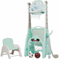 Costway - Set di Canestro da Basket per Bambini, centro di attivita Sportiva 6 in 1 - Basket, Calcio, Cavalletto Pittura, Freccette, Golf, Gioco precio