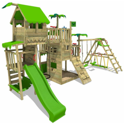 FATMOOSE Parco giochi in legno PacificPearl Giochi da giardino con altalena SurfSwing e scivolo mela verde Casetta da gioco per l'arrampicata con precio