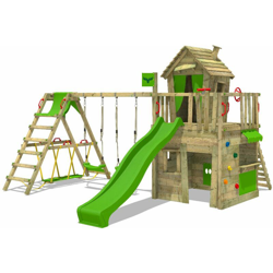 FATMOOSE Parco giochi in legno CrazyCat Giochi da giardino con altalena SurfSwing e scivolo mela verde Casetta da gioco per l'arrampicata con scala en oferta