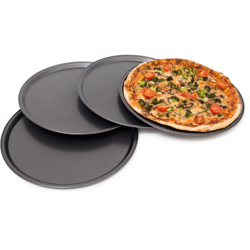 Relaxdays - Teglia per Pizza Rotonda, Set da 4, Ø 33 cm, Acciaio al Carbonio, per Focacce e Pane, Forno, Cucina, Grigio en oferta