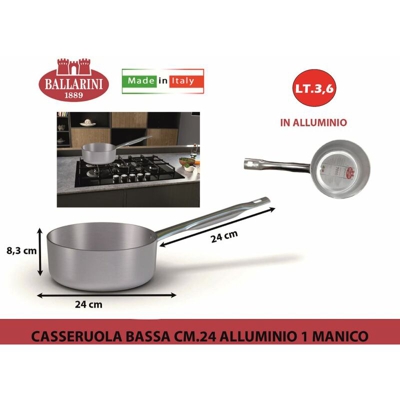 Casseruola bassa con un manico in alluminio cm 24 - Ballarini