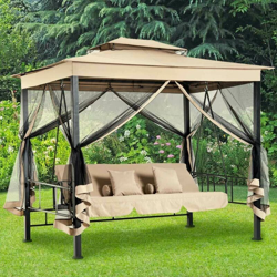 Dondolo Letto 3 Posti Con Gazebo Parasole Zanzariera Giardino Beige 257x174x235 características