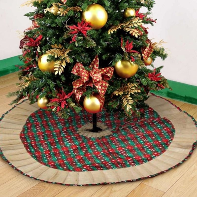 Tappeto Gonna Copertura Base Albero Di Natale 95cm Scozzese Tessuto e Juta