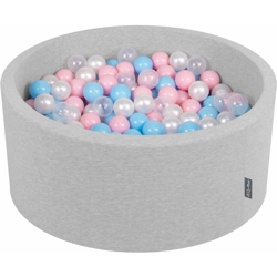 KiddyMoon 90X40cm/200 Palline ∅ 7CM Piscina Di Palline Colorate Per Bambini Tondo Fabbricato In EU, Grigio Ch:Azzurro/Rosa Ch/Perla/Transparente en oferta