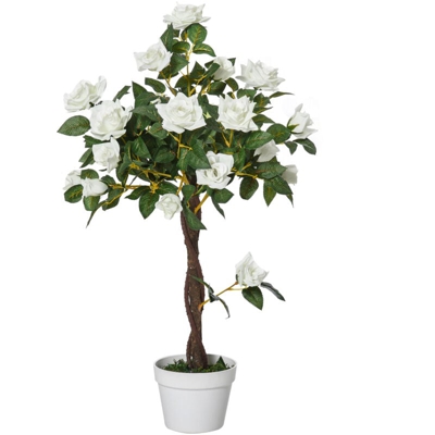 Outsunny Camelia Alberello Artificiale con 21 Fiori e Vaso Alta 90cm