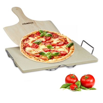 Relaxdays - Pietra Refrattaria, Set con Pala per Pizza, in Legno, Ollare, 1,5cm Spessore, Rettangolare, Color naturale