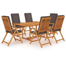 vidaXL Set da Pranzo da Giardino 7 pz con Cuscini Grigi Legno di Teak - Marrone en oferta