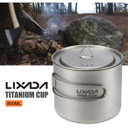 Asupermall - Lixada 900ml Cup Titanium Pot Ultralight Coppa portatile con coperchio e manico pieghevole escursione di campeggio esterna Backpacking precio