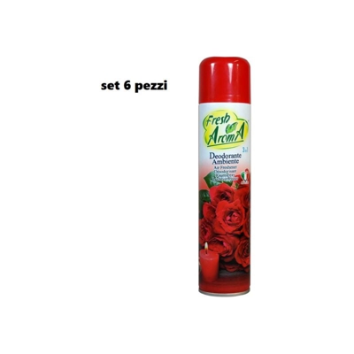 Set 6 Pz Deodorante Per Ambiente Spray Profumo Casa Fresco 300 Ml Rose Rosse