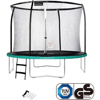 GREADEN Trampolino da giardino Freestyle verde 305 outdoor fitness Ø 305cm + Scala+kit di ancoraggio- Rete di sicurezza / materassino protettivo /