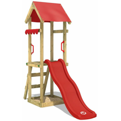 WICKEY Parco giochi in legno TinySpot rosso Torre d'arrampicata da esterno con sabbiera e scala di risalita per bambini características