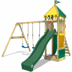 WICKEY Parco giochi in legno Smart Brave Giochi da giardino con altalena e scivolo verde Torre d'arrampicata da esterno con sabbiera e scala di precio