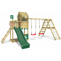 WICKEY Parco giochi in legno Smart Port Giochi da giardino con altalena e scivolo verde Torre d'arrampicata da esterno con sabbiera e scala di características