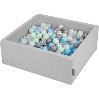 90X30cm/200 Palline ? 7CM Quadrato Piscina Di Palline Colorate Per Bambini Fabbricato In EU, Grigio Ch:Perla/Grigio/Trasparente/Azzurro/Menta