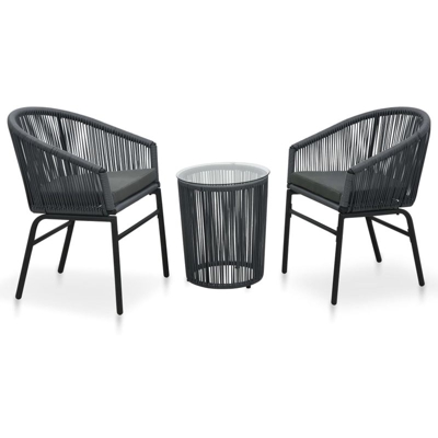 Set da Bistro 3 pz con Cuscini in Rattan PVC Antracite