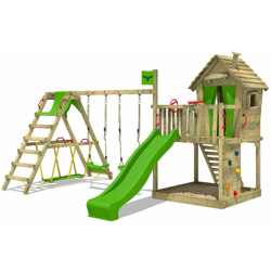 FATMOOSE Parco giochi in legno DonkeyDome Giochi da giardino con altalena SurfSwing e scivolo mela verde Casetta da gioco per l'arrampicata con precio