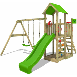 FATMOOSE Parco giochi in legno MagicMango Giochi da giardino con altalena e scivolo mela verde Torre d'arrampicata da esterno con sabbiera e scala di precio