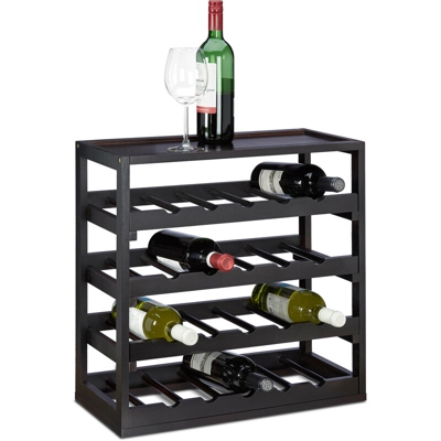 Cantinetta in Legno, Portabottiglie di Vino, Scaffale Portavino per 20 Bottiglie, HLP 52 x 52 x 25 cm, Nero