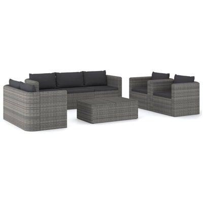 vidaXL Set Divani da Giardino 8 pz con Cuscini in Polyrattan Grigio - Grigio