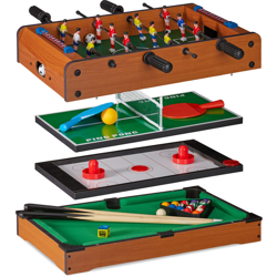 Relaxdays - , Tavolo Multigioco, 4 in 1, Biliardino, Ping Pong, Hockey & Biliardo, Bambini & Adulti, Multiuso, Marrone características