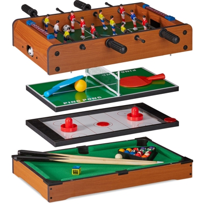 Relaxdays - , Tavolo Multigioco, 4 in 1, Biliardino, Ping Pong, Hockey & Biliardo, Bambini & Adulti, Multiuso, Marrone