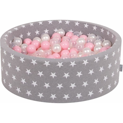 90X30cm/200 Palline ? 7CM Piscina Di Palline Colorate Per Bambini Tondo Fabbricato In EU, Grigio Stelle:Rosa Ch/Perla/Trasparente - grigio