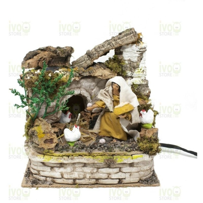 Pastore per Presepe in Movimento 20 cm x 14 cm Donna con Galline 46500