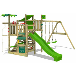 FATMOOSE Parco giochi in legno CrazyCoconut Giochi da giardino con altalena e scivolo mela verde Scala svedese, Barre di scimmia, Struttura da gioco precio