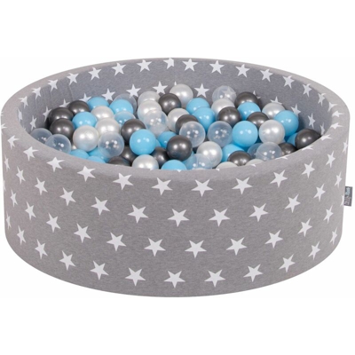 90X30cm/200 Palline ? 7CM Piscina Di Palline Colorate Per Bambini Tondo Fabbricato In EU, Grigio Stelle:Trasp/Argento/Perla/Azzurro - grigio