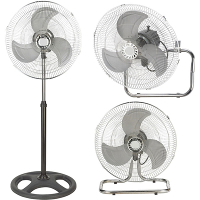 Ventilatore Acciaio 3in1 a Piantana Tavolo Parete Base Tonda 70 W Pala 45 cm