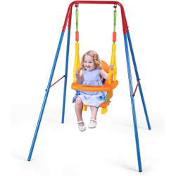 Costway - Altalena e Dondoli Singola Swing Struttura in Metallo, con Seggiolino di Sicurezza, per Giardino Esterno, 1-3 Anni en oferta