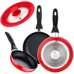 Set di 3 padelle 16/20/24 cm rosso e coperchio universale in rosso, alluminio pressato, induzione en oferta