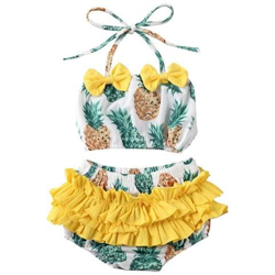 Baby Girl Summer Pineapple Watermelon Print Swimwear Toddlers Kids Children Bikini Set Ruffle Bowknot Swimsuit [ ananas Giallo / Da 2 A 3 Anni] precio