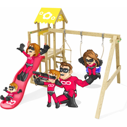 Parco giochi in legno Caring Heroows Altalena con scala di arrampicata, sabbiera, altalena e scivolo rosa en oferta