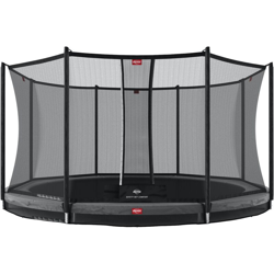 SOLO TRAMPOLINO Tappeto elastico da giardino interrato rotondo 430cm - grigio. Con rete di sicurezza a chiusura automatica e bordo protettivo spesso características