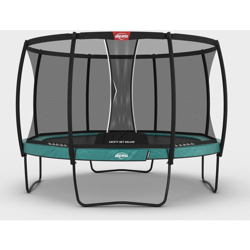 SOLO TRAMPOLINO Tappeto elastico da giardino rotondo 330cm - verde Deluxe. Rete con pali curvi per maggiore sicurezza. Salti fluidi grazie alle molle características