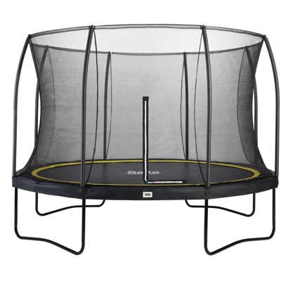 SOLO TRAMPOLINO Tappeto elastico da giardino rotondo 366cm - nero. Con rete di sicurezza con cerniera a doppia faccia e bordo protettivo spesso.