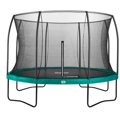 SOLO TRAMPOLINO Tappeto elastico da giardino rotondo 366cm - verde. Con rete di sicurezza con cerniera a doppia faccia e bordo protettivo spesso.