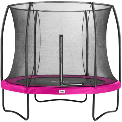 SOLO TRAMPOLINO Tappeto elastico da giardino rotondo 305cm - rosa. Con rete di sicurezza con cerniera a doppia faccia e bordo protettivo spesso.