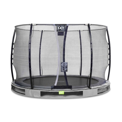 SOLO TRAMPOLINO Tappeto elastico interrato rotondo 305cm - grigio. Con rete di sicurezza a chiusura automatica e bordo protettivo robusto e extra