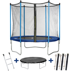 Trampolino Happy - Ø 2,44 m - con rete + scaletta + copertura + kit per fissaggio a terra precio