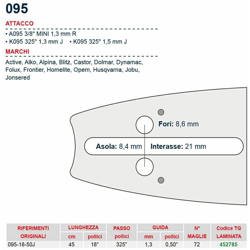 Barra motosega 45 cm - 18" passo .325" Spessore 1.3 mm - .050" attacco 095 - 452785 en oferta