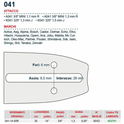 Barra motosega 5 cm - 14" passo 3/8" Spessore 1.3 mm - .050" attacco 041 - 452701 en oferta