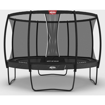 SOLO TRAMPOLINO Tappeto elastico da giardino rotondo 380cm - grigio Deluxe. Rete con pali curvi per maggiore sicurezza. Salti fluidi grazie alle